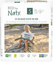 Scutece de unică folosință Eco by Naty Premium pentru piele sensibilă, mărimea 5, 11-25 kg, (1 x 22 bucăți)