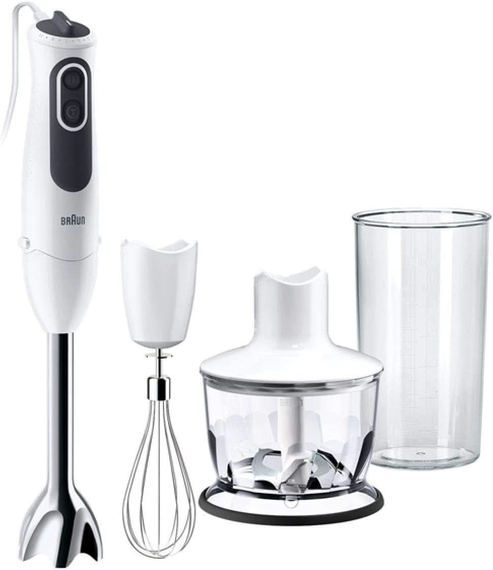 Braun Multiquick 3 MQ 3135 Sauce Stabmixer – Pürierstab Mit 11 Geschwindigkeiten plus Turbo-Stufe & Edelstahl-Mixfuß, 750 Watt, Inkl. 600 Ml Mix-/Messbecher, Schneebesen & Zerkleinerer, Weiß/Grau Bucatarie Naty Shop Single Mq 3135 - 3 In 1