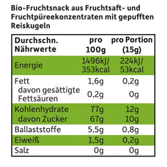 FRECHE FREUNDE Jeleuri organice cu fructe, măr, zmeură și acadele de orez, gustare dulce-fructată pentru copii, fără gluten, vegană, pachet de 20 (20 x 30g)