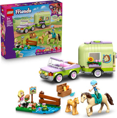 LEGO Friends Pferd und Fohlen mit Pferdeanhänger - Pferde Spielset mit Pflegezubehör, 4 Tierfiguren, Auto & 2 Mini Puppen - Geschenkidee zum Geburtstag für Mädchen ab 7 Jahren - 42695