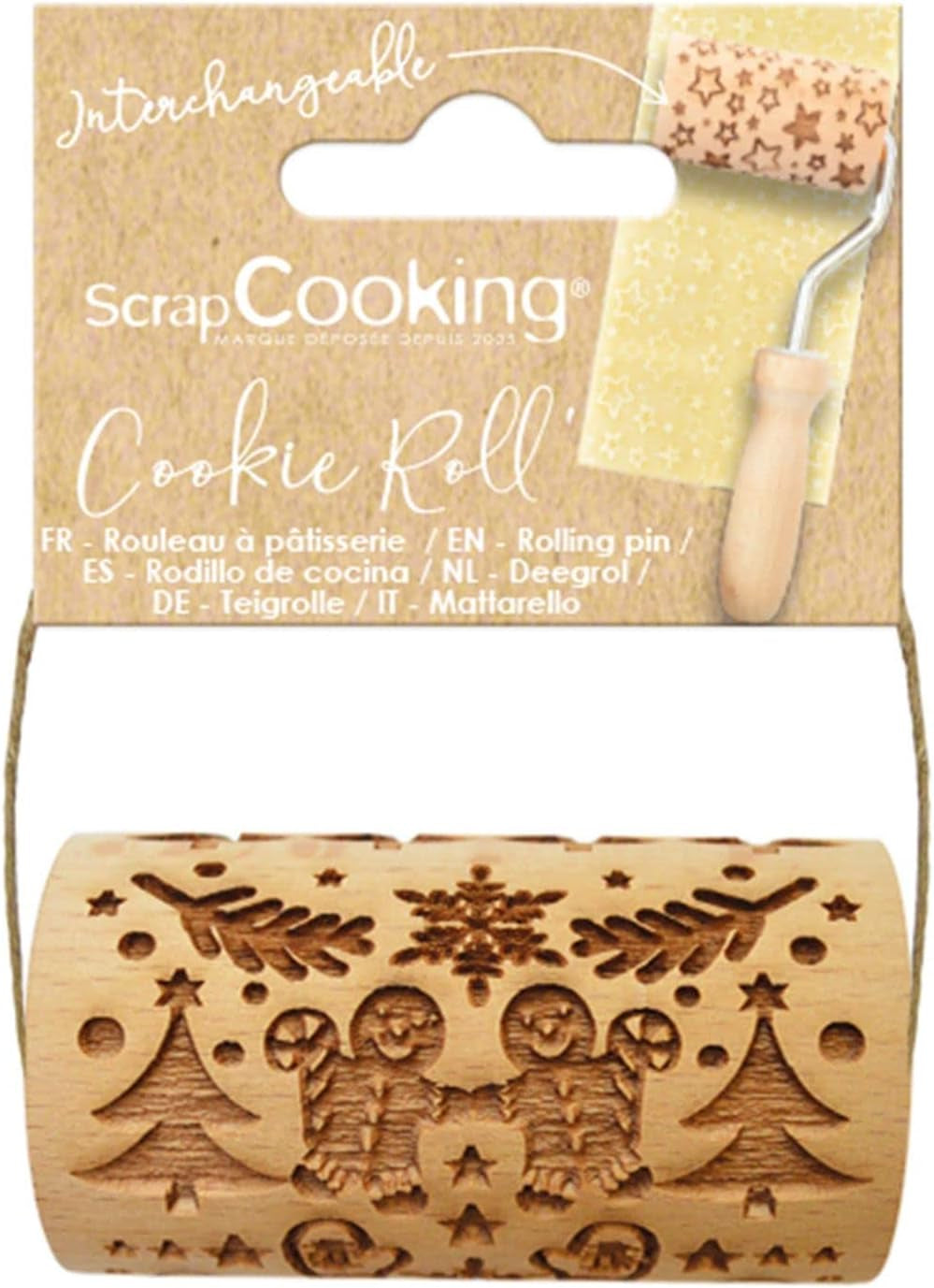 SCRAP COOKING - 5305 Mini rolă din lemn „Omul de turtă dulce” - Matriță de ștanțare în relief pentru fursecuri, nisip, biscuiți