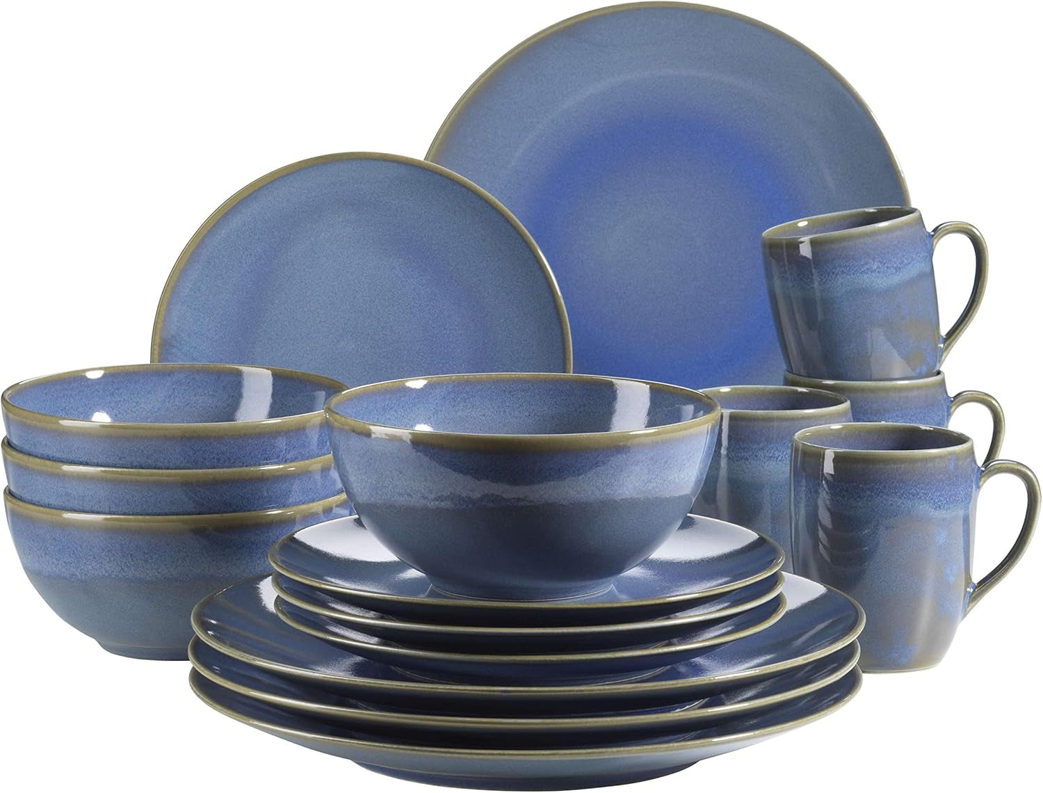 MÄSER 931736 Geschirr-Set Für 4 Personen Im Mediterranen Vintage-Look, 16-Teiliges Kombiservice in Sandigem Grau, Keramik, Sandgrau Seturi vesela masa Naty Shop Hellblau