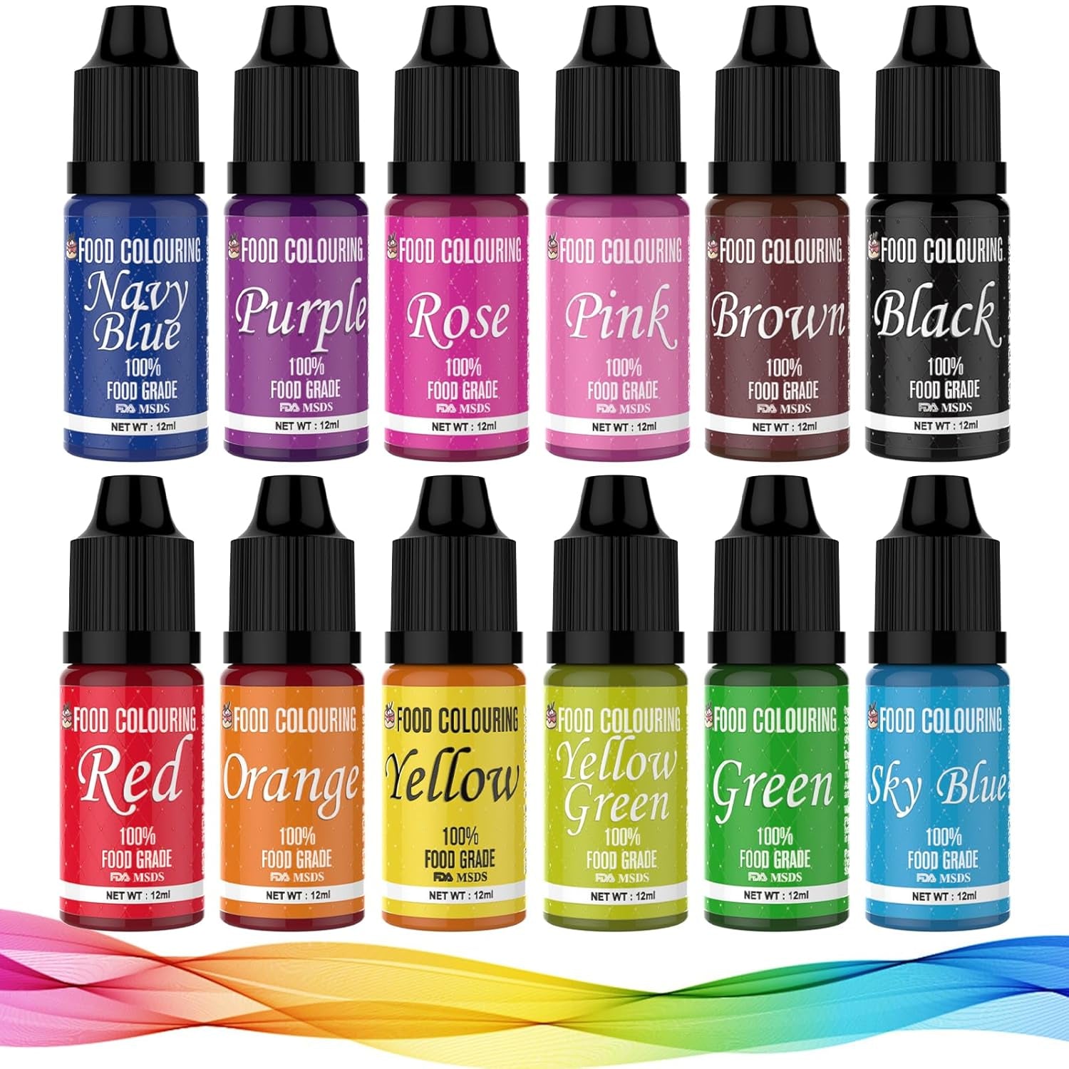 Colorant alimentar, 7 x 12 ml, colorant alimentar lichid foarte concentrat. Set de culori, pentru colorarea aluatului, băuturilor, aromelor, săpunurilor, slime-ului. Decorațiuni pentru torturi, articole de copt (84 ml)