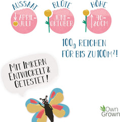 Amestec de flori Butterfly Meeting: 100g semințe premium de flori fluture - Semințe de albine prietenoase cu insectele, semințe de flori perene și anuale pentru pajiști - Semințe de flori sălbatice de la OwnGrown