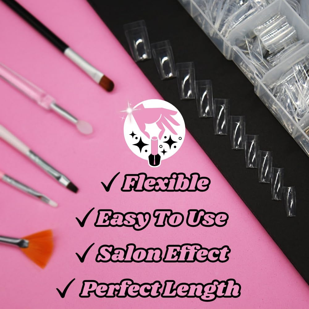 TRIXES 500 bucăți vârfuri pentru unghii cu gel, unghii franțuzești, vârfuri acrilice transparente pentru manichiură DIY, 10 modele diferite