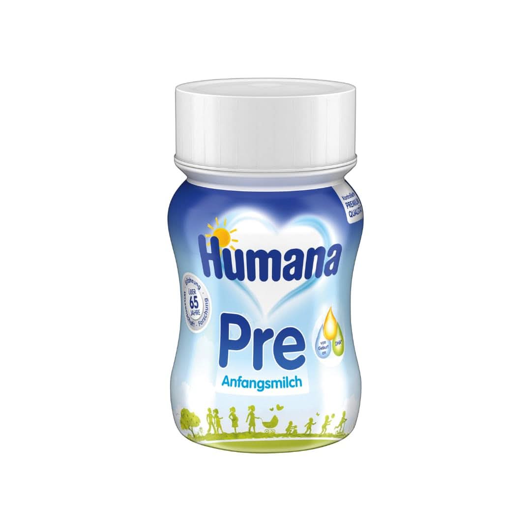 Humana Initial Milk Pregatit de băut, de la naștere, Lapte gata de băut pentru sugari, Pe lângă laptele matern sau ca unică pre-aliment, Hrană pentru copii cu DHA și numai lactoză, 24 x 90 ml Naty Shop Default Title