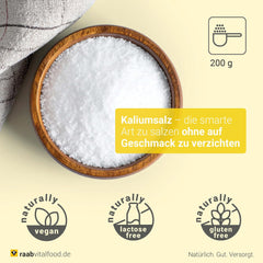 Raab Vitalfood Kaliumsalz-Mischung, Mineralsalzmischung mit 66,7% Natriumchlorid (Kochsalz) und 33% Kaliumchlorid, Kalium trägt zur Aufrechterhaltung eines normalen Blutdrucks bei (1 x 200 g Dose)