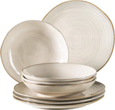 MÄSER 931371 Serie Nottingham Vintage Teller-Set Für 4 Personen, 8-Teiliges Tafelservice Mit Speiseteller Und Suppenteller Im Unregelmäßig Runden Retro Look, Steinzeug, Beige Seturi vesela masa Naty Shop Default Title