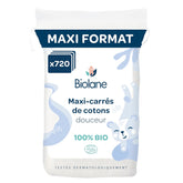 BIOLANE 12 Dischete umede Maxi-Squares – Bebeluși – 100% Organic – 720 Bumbac – pentru piele sensibilă – Schimb și Toaletă – de la naștere – fabricate în Franța