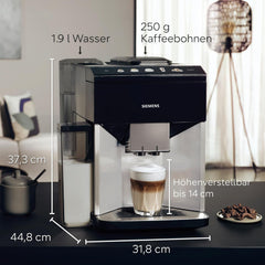 Espressor automat Siemens EQ500 integral TQ513D01, multe specialități de cafea, spumator de lapte, recipient de lapte integrat, curățare automată cu abur, 1500 W, lumină naturală argintie/negru piano