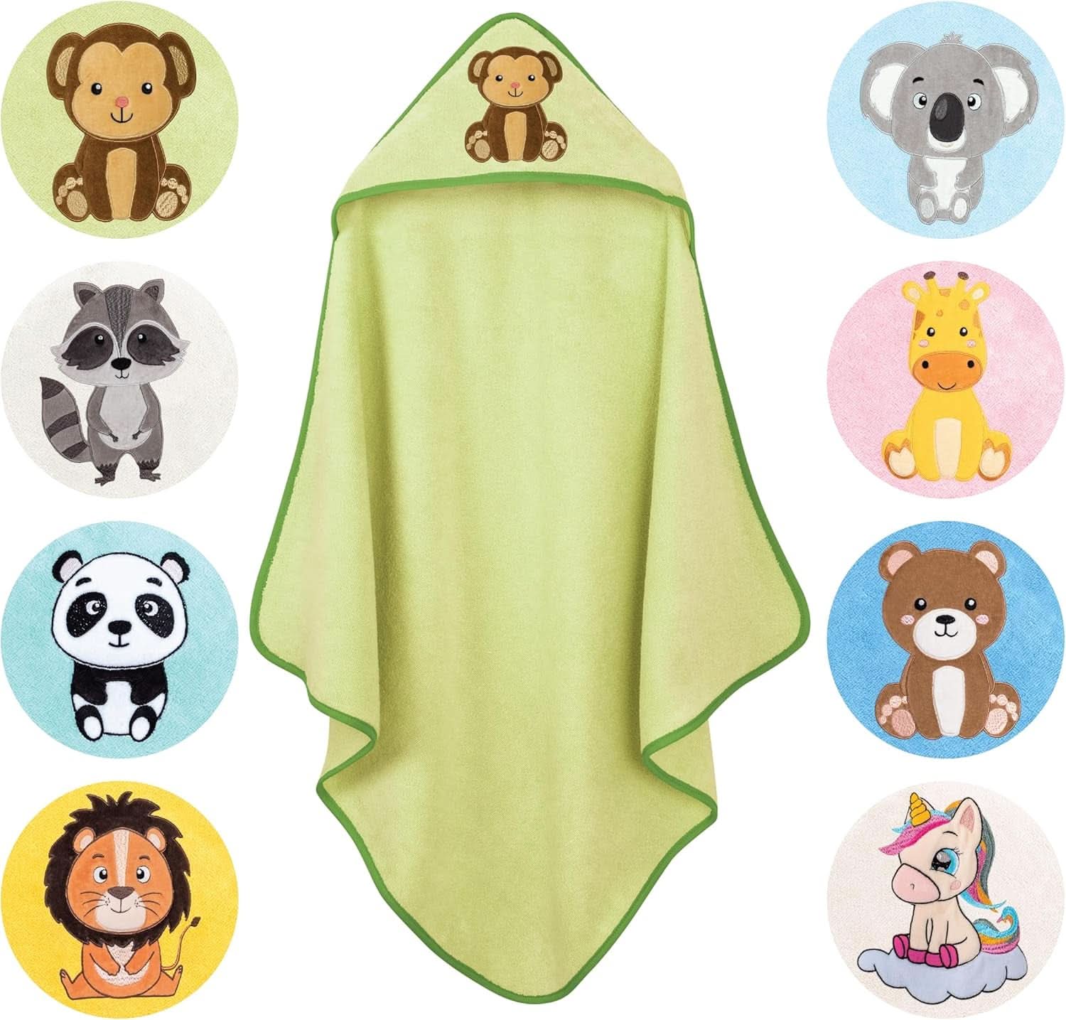 LAYNENBURG Prosop de baie cu glugă Premium Baby, 100% bumbac - Oeko TEX, 80 x 80 cm Mama si Copilul Naty Shop Verde, maimuță