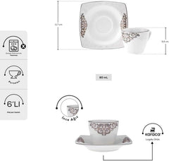 Set de cești espresso din porțelan KARACA Nazende - cești de cafea turcească de 80 ml cu farfurioare, serviciu de cafea modern cu 12 piese cu 6 cești de cafea și 6 farfurioare, cești Mocha - alb