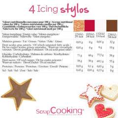 Scrapcooking – 4 markere pentru piese: auriu, ciocolatiu, alb și roșu – pixuri decorative comestibile pentru scris și desenat pe deserturi, prăjituri și biscuiți