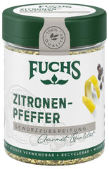 Fuchs Gewürze - Zitronenpfeffer Gewürz - Gewürrzubereitung für Lachs, Zander und Kabeljau - natürliche Zutaten - 75 g in wiederverwendbarer, recyclebarer Dose