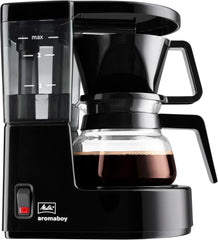 Melitta Aromaboy – aparat mic de cafea cu filtru și carafă de sticlă, pentru până la 2 cești de cafea, negru