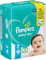 Scutece Pampers pentru bebeluși mărimea 5 (11-16 kg), 24 de bucăți, până la 12 ore de protecție împotriva scurgerilor