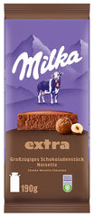 Milka Extra Noisette – Ciocolată cu lapte alpină cu umplutură delicată și cremoasă de alune de pădure – 15 x 190 g