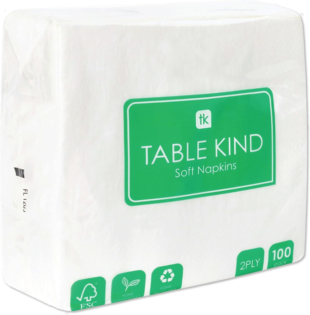 Table Kind 100 șervețele albe moi în pachet vrac, șervețele de înaltă calitate pentru petreceri, catering și uz zilnic, FSC, sustenabile și reciclabile, fabricate în UE | 2Ply | 33Cm