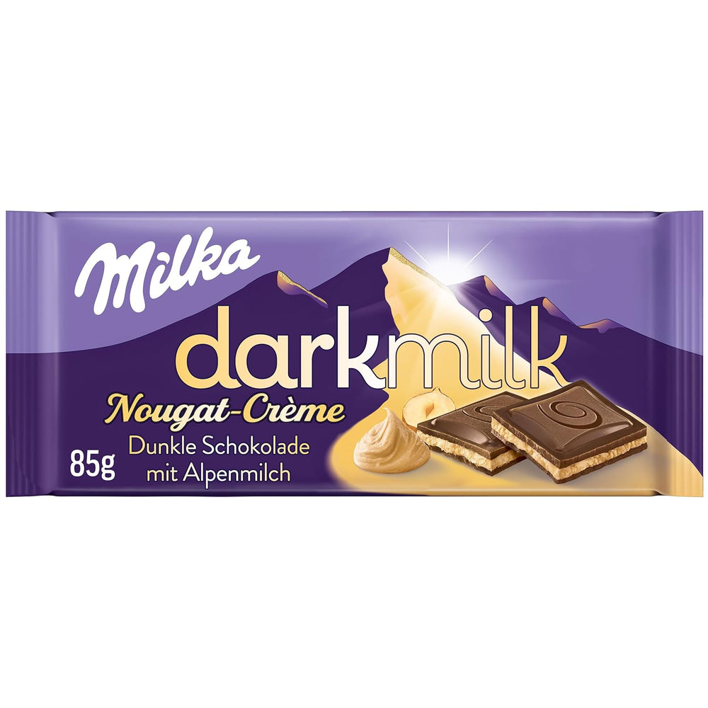 Milka Black Milk – Ciocolată alpină neagră cu lapte și umplutură cremoasă de nuga – 85g