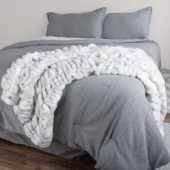 Lavish Home Oversized Gerüschte Faux Fur Blanket, 152.4 X 203.2 Cm, Jacquard Faux Fur, Queen Size Throw pentru paturi și canapele, gri Paturi si Cuverturi Lavish Home