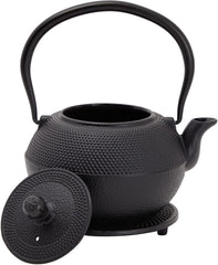 Set de ceai japonez Juvale cu ceainic din fontă (1200 ml), farfurie și 2 căni, set de ceai în stil Tetsubin, negru
