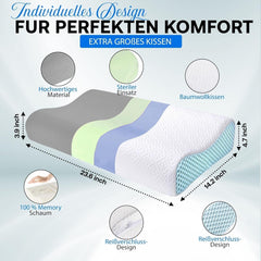 Pernă ortopedică de susținere a gâtului din spumă cu memorie - Pernă ergonomică, pernă anti sforăit pentru cei care dorm lateral, pe stomac și pe spate, Pilow, 60Cm X 40Cm X 12Cm Perne ortopedice cervicale Naty Shop