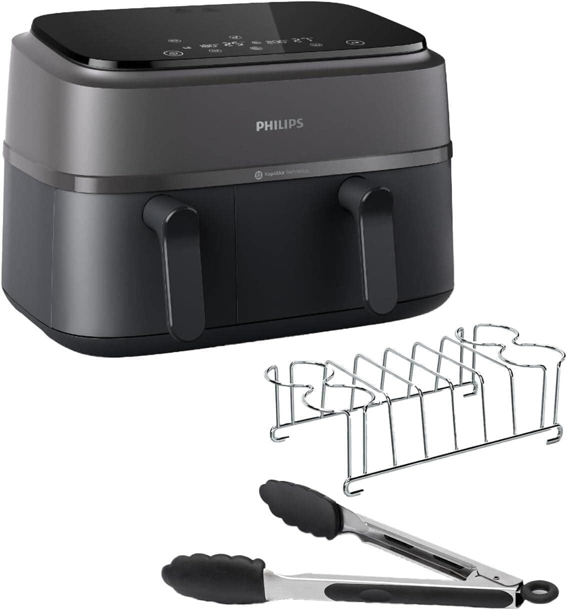 Philips Dual Basket Airfryer 3000 Series cu set de mic dejun, 9 litri, 2 sertare Electrocasnice Naty Shop Default Title