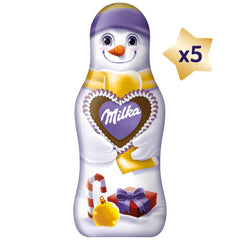 Milka Snowman Friends Alpine Milk – Mini oameni de zăpadă din ciocolată fină cu lapte alpin – 5 x 15g