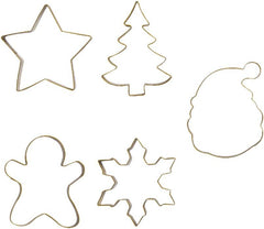 0255410 Forme de biscuiți de Crăciun, fabricate din oțel placat cu aur și plastic, setul ideal pentru decorațiuni din pastă de zahăr sau pastă de gumă, Fabricate în Italia, design original. Pachet de 5.