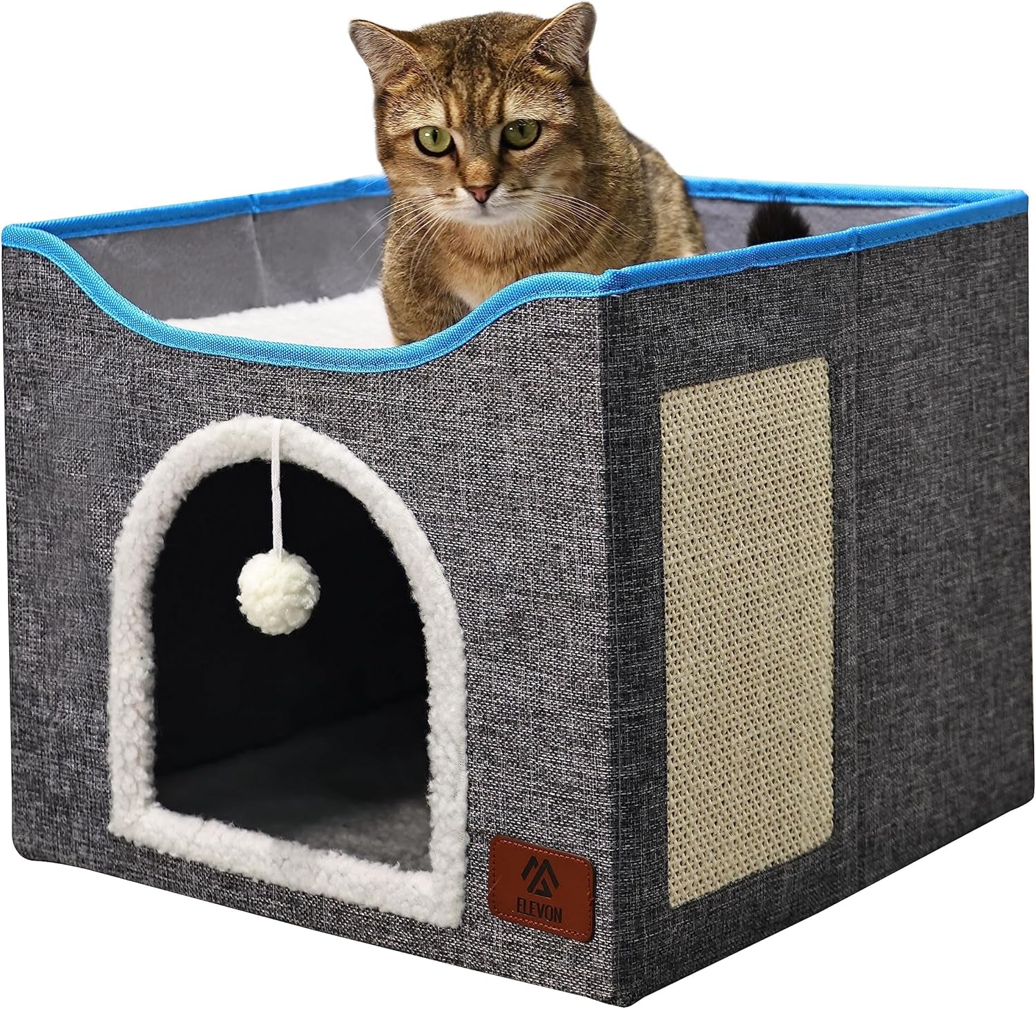 Paturi pentru pisici de interior, căsuță pliabilă pentru pisici, potrivită pentru toate anotimpurile, apartament tip cub pentru pisici cu zgârietură și pernă reversibilă, potrivită pentru mai multe animale de companie mici sub...