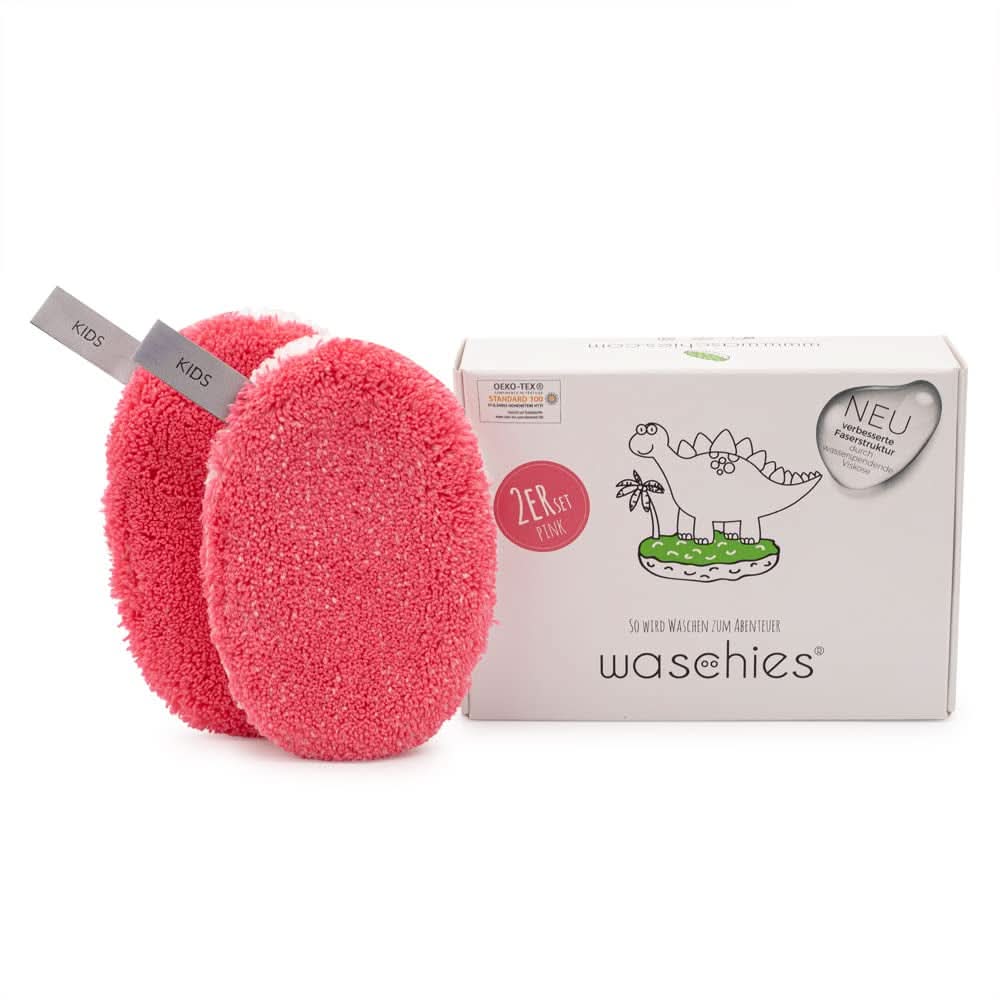 Tampoane de spălat Waschies KIDS pentru bebeluși și copii, pentru curățare numai cu apă, reutilizabile Mama si Copilul Naty Shop Roz 2 bucati