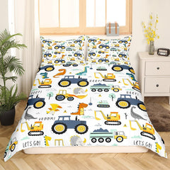 Jungen Cartoon Auto Bettwäsche Set 135X200,Kinder Bau Fahrzeuge Tröster Abdeckung Für Kind Kleinkind Teens,Dinosaurier Bettbezug,Traktor Maschinerie Bagger Bettdecke Abdeckung,Lkw Autos Bettwäsche Naty Shop