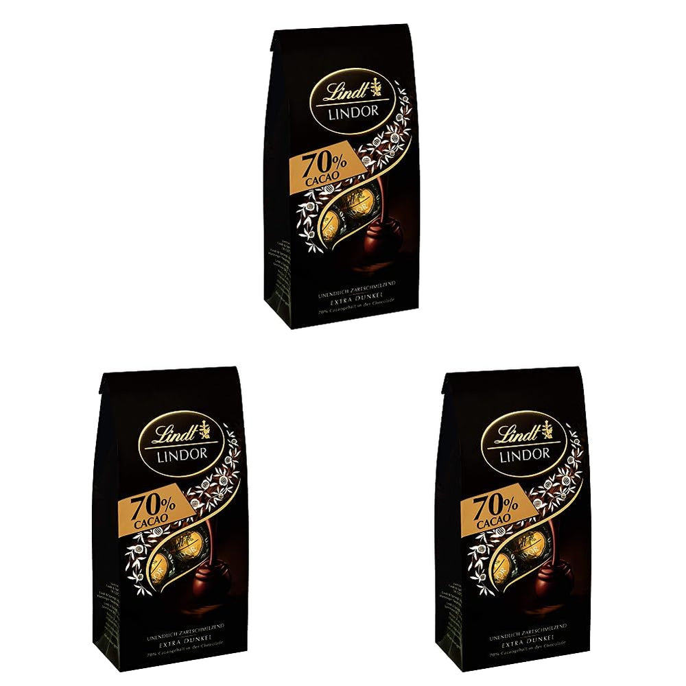 Bile de ciocolată Lindor 70% cacao extra neagră | Pungă de 137 g | Aprox. 10 bile de ciocolată neagră fină cu umplutură care se topește în gură | Cadou de ciocolată | Cadou de ciocolată