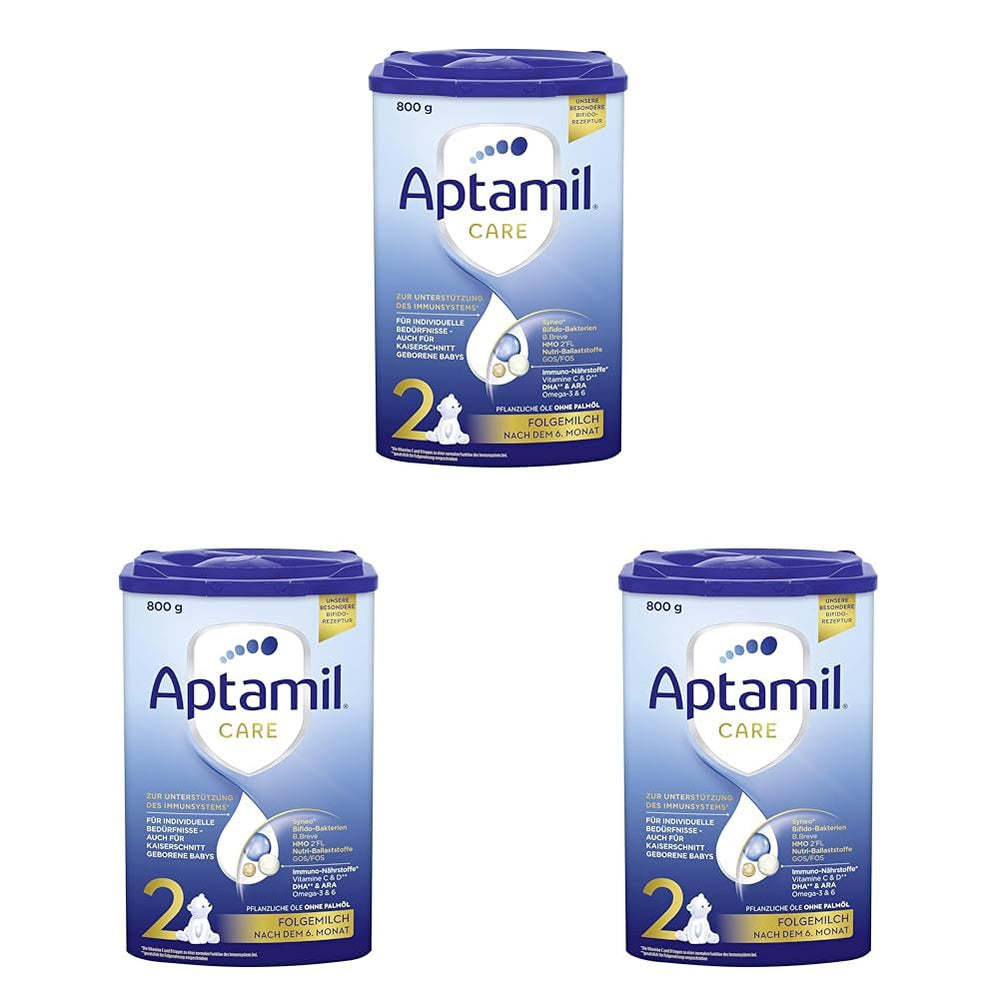 Aptamil Care 2 – Lapte de continuare după 6 luni, cu Omega 3 și 6, DHA și ARA, fără ulei de palmier, hrană pentru bebeluși, lapte praf, 1 x 800 g (pachet de 3)