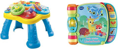 VTech Baby Adventure Play Table - Masă de joacă colorată pentru bebeluși cu 6 câmpuri de joc și elemente interactive & Baby My First Song Book Carte colorată cu 6 pagini și elemente mobile pentru joacă Jucarii Bebe Naty Shop Pachet cu carte de cântece Ambalare Easymail