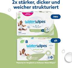 Șervețele umede WaterWipes Sensitive+ pentru bebeluși și copii mici, 720 bucăți (12 pachete), curățare 3 în 1, îngrijire, protecție, 99,9% apă, curățare texturată, fără parfum