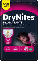 Chiloți de noapte Huggies DryNites, pentru fete, 3-5 ani (16-23 kg), 2 x 16 bucăți