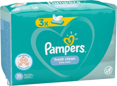 Șervețele umede pentru bebeluși Pampers Fresh Clean 81688041, 3x52 bucăți, (Șervețel umed pentru bebeluși, Pungă de plastic, Fetiță/Băiat, Turcoaz, Alb, Germania, 896,7 g)