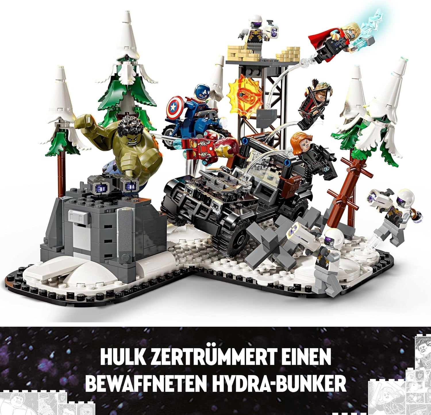 LEGO Marvel Avengers Assemble: Age of Ultron, set de construit și jucat cu 8 minifigurine de supereroi precum Thor, Hulk și Iron Man, jucărie de construit pentru băieți și fete, set de aventură 76291 Seturi de constructie Besuche den LEGO-Store