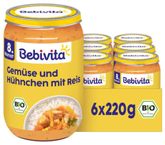 Mese de la 8 luni - Orez cu legume și pui, stil asiatic, 220g, pachet de 6 (6x220g)
