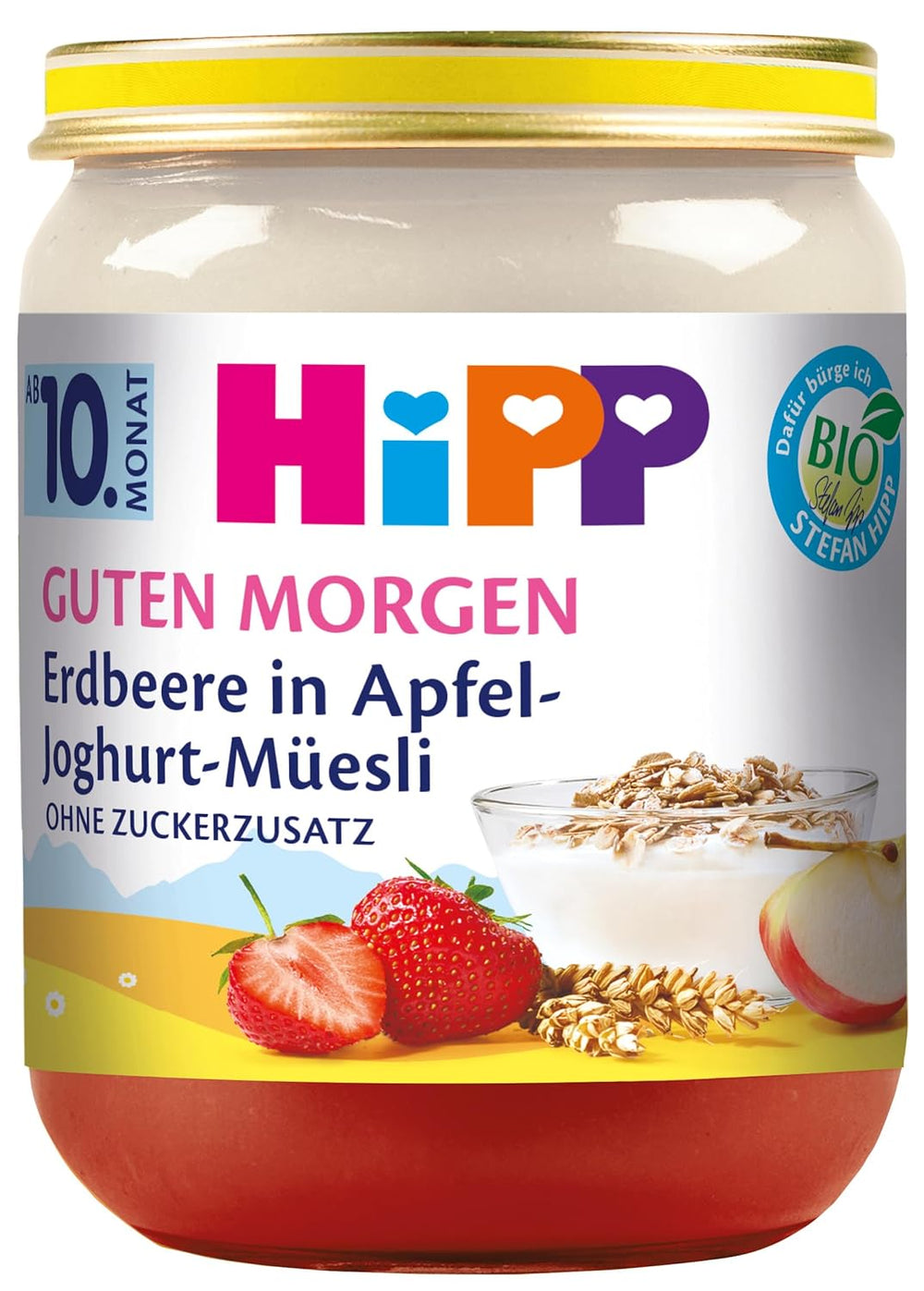 Muesli cu iaurt și mere cu căpșuni HiPP Organic Good Morning (6 x 160g), de la 10 luni, fără zahăr adăugat, cu calciu valoros, de cea mai bună calitate organică