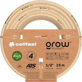 Furtun de grădină Cellfast GROW, durabil, flexibil, cu 4 straturi, tricotat ATS durabil, rezistent la UV și alge, fără metale grele, 27 bar, -20/+60°C, închidere de 1/2", 15m