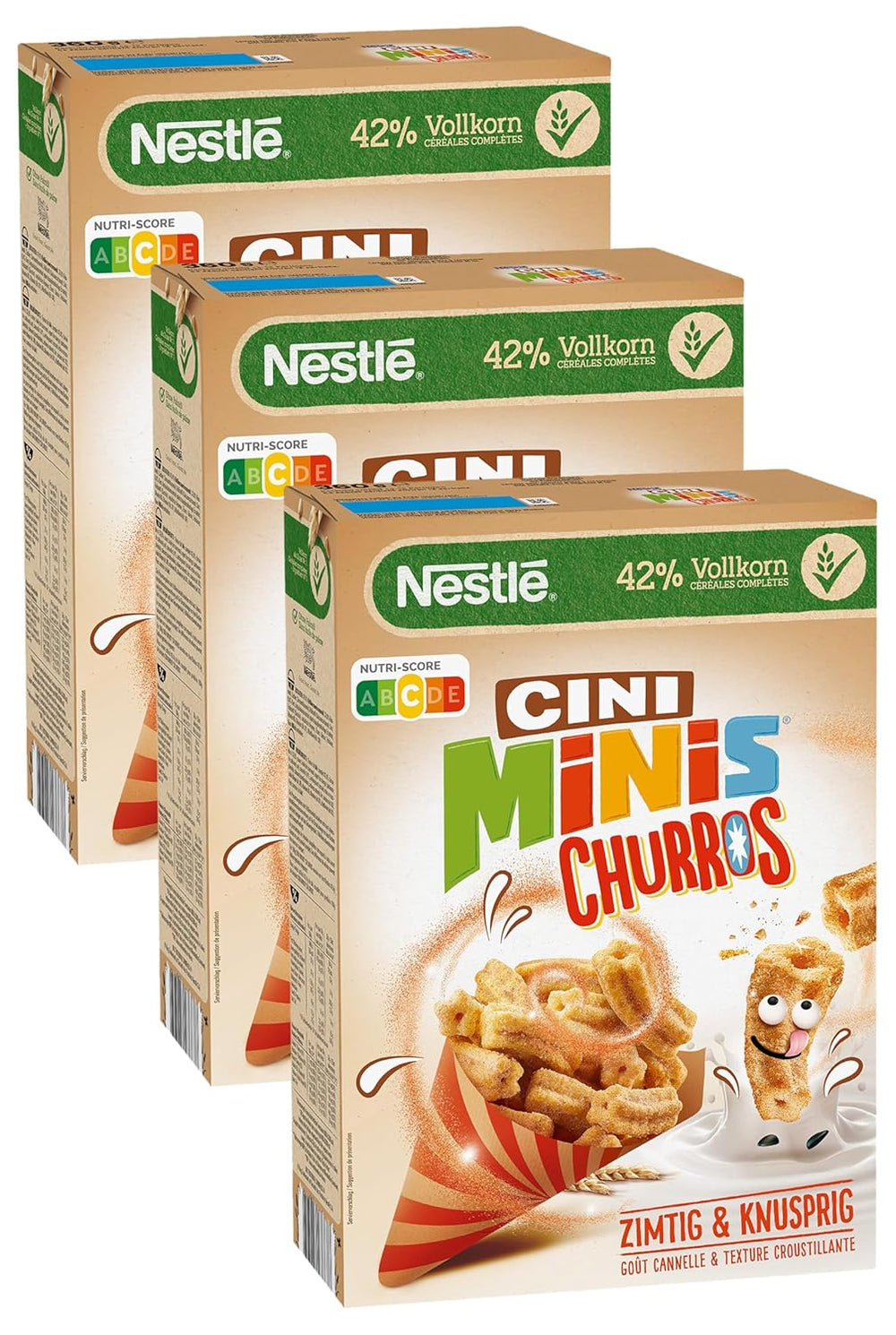 Cereale de mic dejun Churros cu 42% conținut de cereale integrale, pachet de 3 (1x360g)