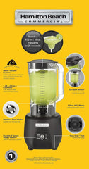 Hamilton Beach Commercial® 908®R Bar Blender, HBB908R-CE, 1 HP, 1.3 L Polycarbonate Container, 2 Speeds, 220-240V, Black Bucatarie Naty Shop
