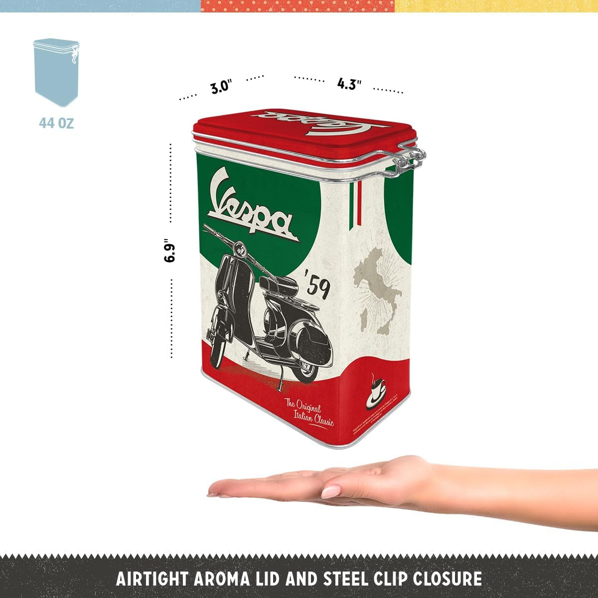 Nostalgic-Art Cutie de cafea retro, 1,3 l, Vespa - Clasicul italian - Idee de cadou pentru fanii scuterelor, Produs cu licență originală (OLP), Decorare atelier în design vintage, Decorare atelier în design vintage Cutii depozitare alimente Naty Shop