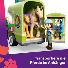 LEGO Friends Pferd und Fohlen mit Pferdeanhänger - Pferde Spielset mit Pflegezubehör, 4 Tierfiguren, Auto & 2 Mini Puppen - Geschenkidee zum Geburtstag für Mädchen ab 7 Jahren - 42695