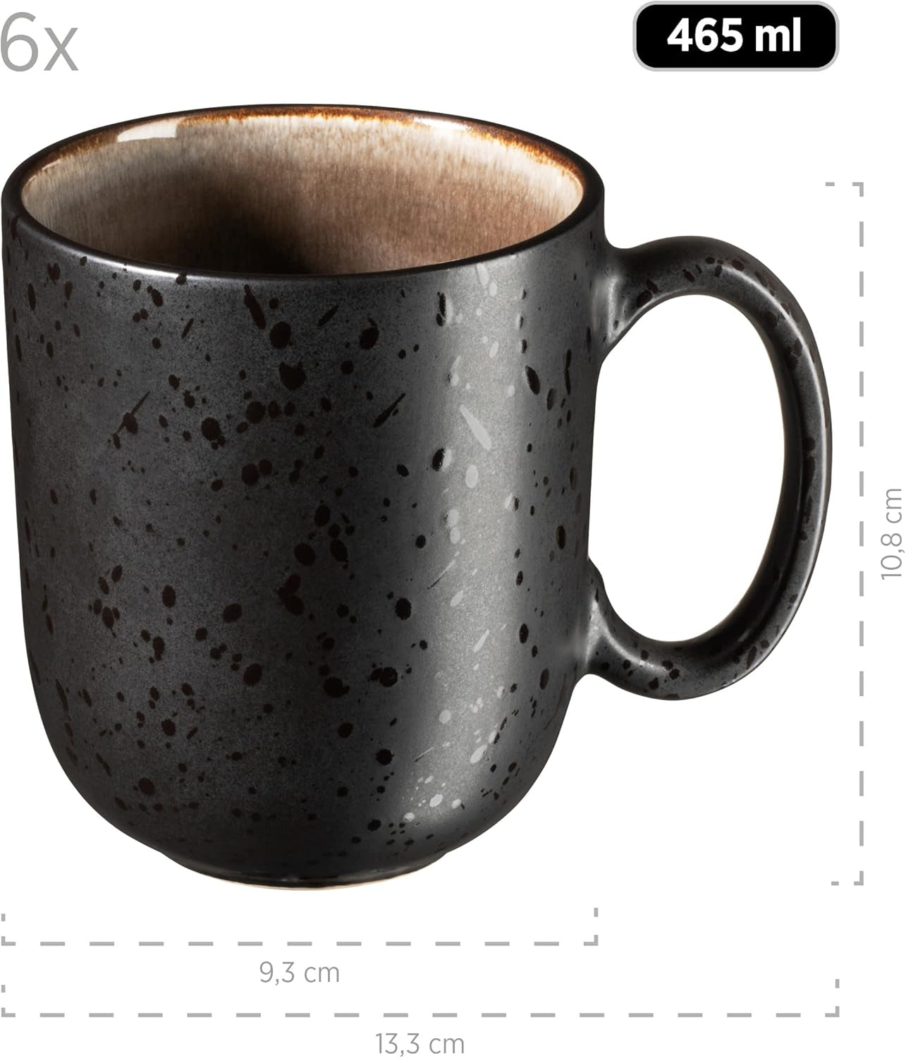 MÄSER 934020 Serie Niara, Modernes Geschirr Set Für 6 Personen in Aufregendem Vintage Look, 18-Teiliges Frühstücksgeschirr Service Aus Keramik in Grau Und Schwarz, Steinzeug Seturi vesela masa Naty Shop