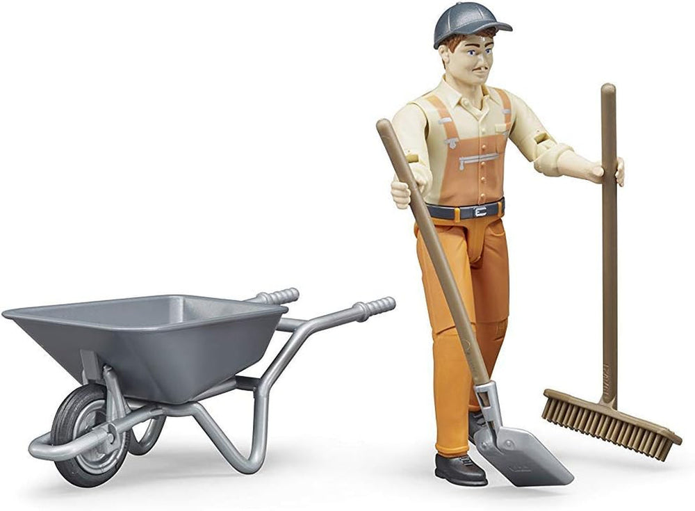Bruder 62130 - Bworld figura set muncitor municipal - 1:16 scara jucărie figura, vehicul de construcții, muncitor în construcții, fermă, om Action figures Naty Shop Titlu implicit