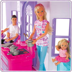 Simba 104661996 - Steffi Love Dreamhouse, Casă de joacă mare, 4 camere, FĂRĂ PUPPETS, 84cm înălțime, Două etaje, Clopoțel funcțional, Pliabil Casute de papusi Naty Shop