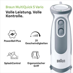 Braun Stabmixer MQ 5200WH - Multiquick 5 Vario Pürierstab Mit Edelstahl Mixfuß, 1000 Watt, Inkl. 600 Ml Mix- & Messbecher, Weiß/Grau Bucatarie Naty Shop